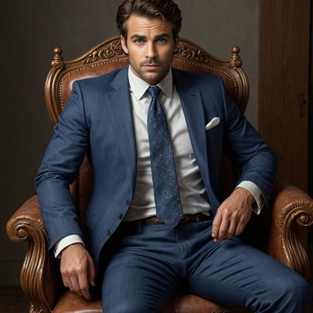 Man in Blue Suit Sitting in Vintage Armchair