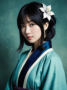 Realistic Hanabi Hyuga Cosplay Woman in Traditional Kimono Costume