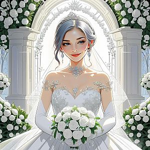 Elegant Bride in White Gown with Roses