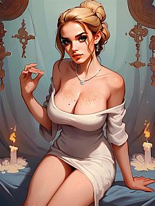 Elegant Woman in Off-Shoulder Dress with Candles