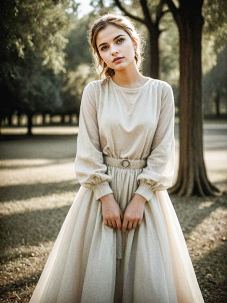 Serene Young Woman in Sunlit Park