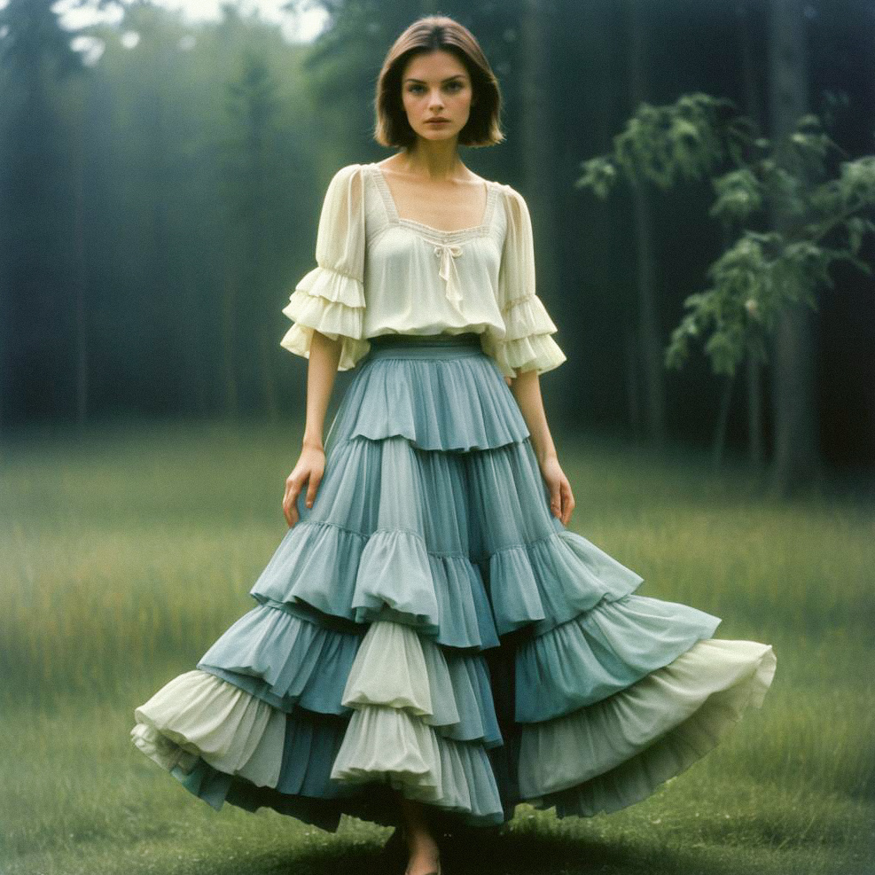 Ethereal Model in Pastel Dress in Forest