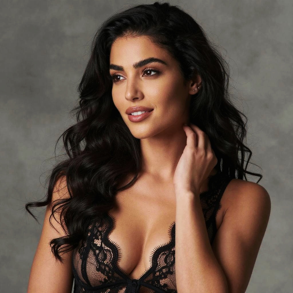 Elegant Woman in Black Lace Top Portrait