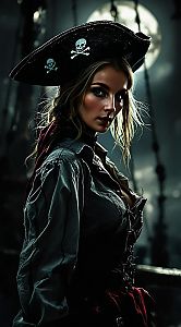 Pirate Woman Portrait with Moonlit Background