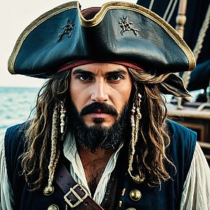 Classic Pirate on Ship with Tricorn Hat