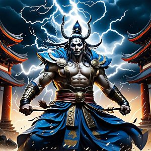Heroic Warrior Amid Storm Clouds