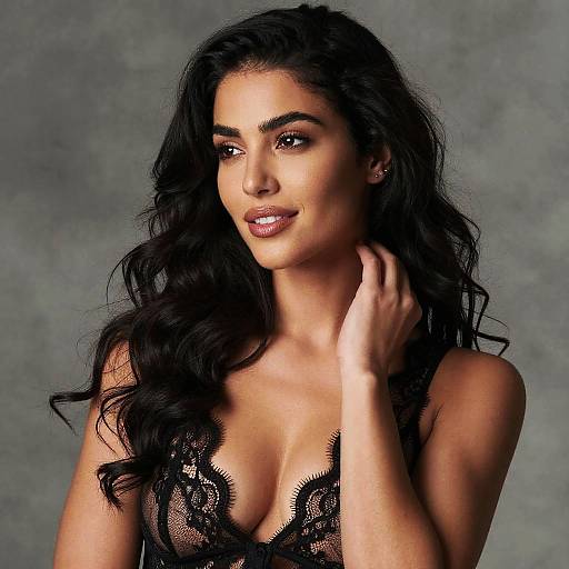 Elegant Woman in Black Lace Top Portrait