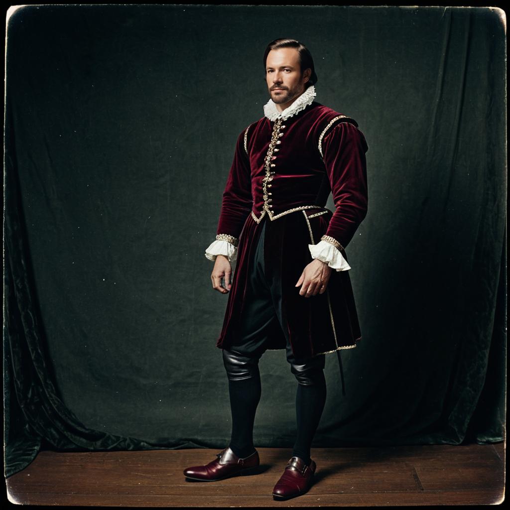 Renaissance Man in Velvet Historical Costume Portrait
