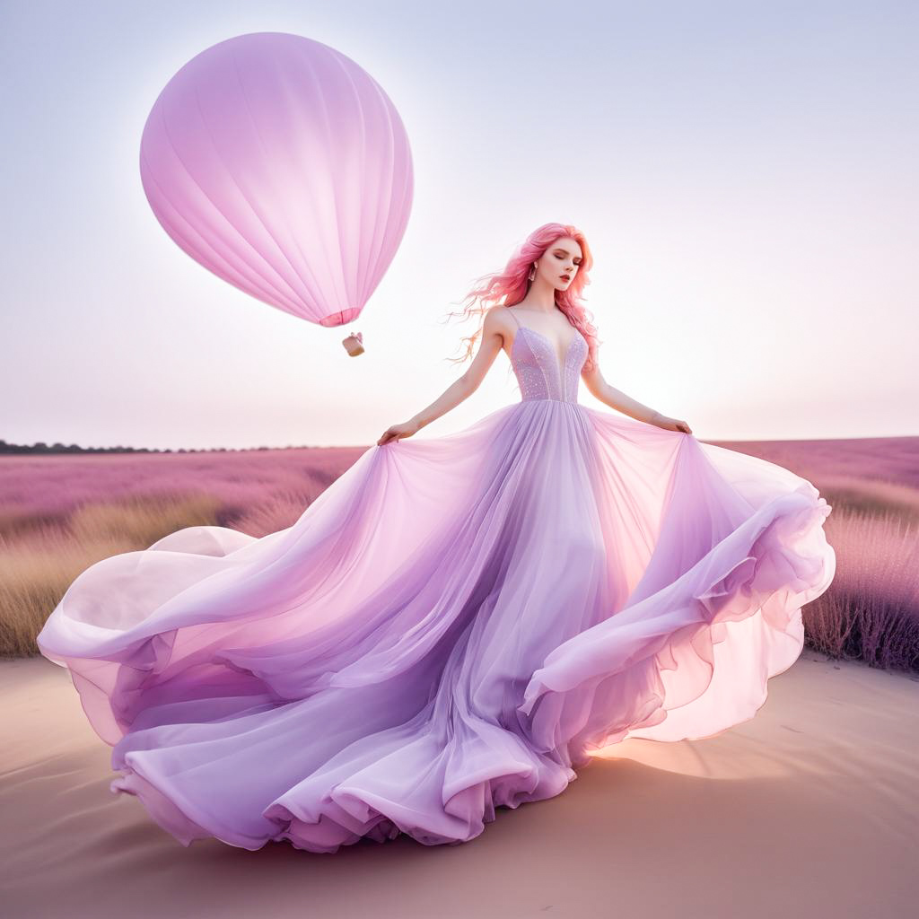 Woman in Lavender Gown Dancing in Field