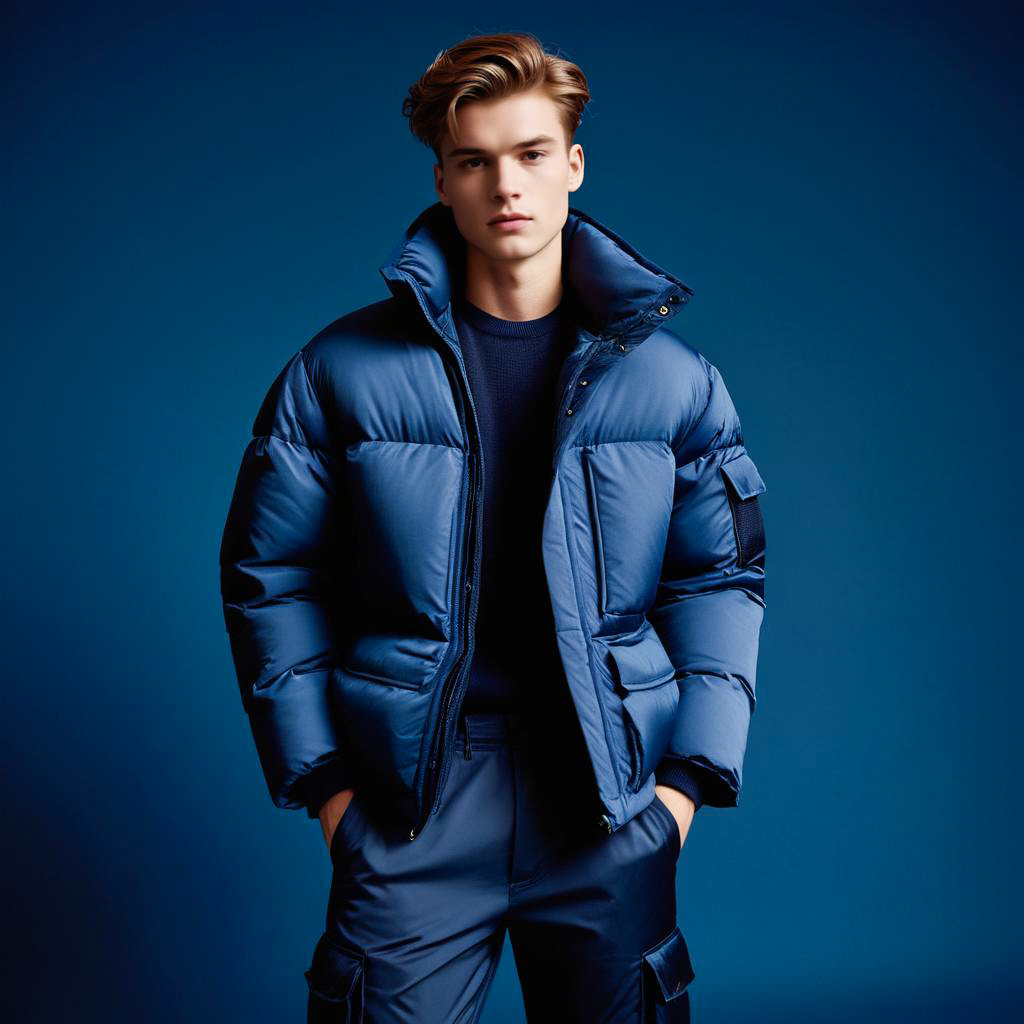 Young Man in Oversized Puffer Jacket