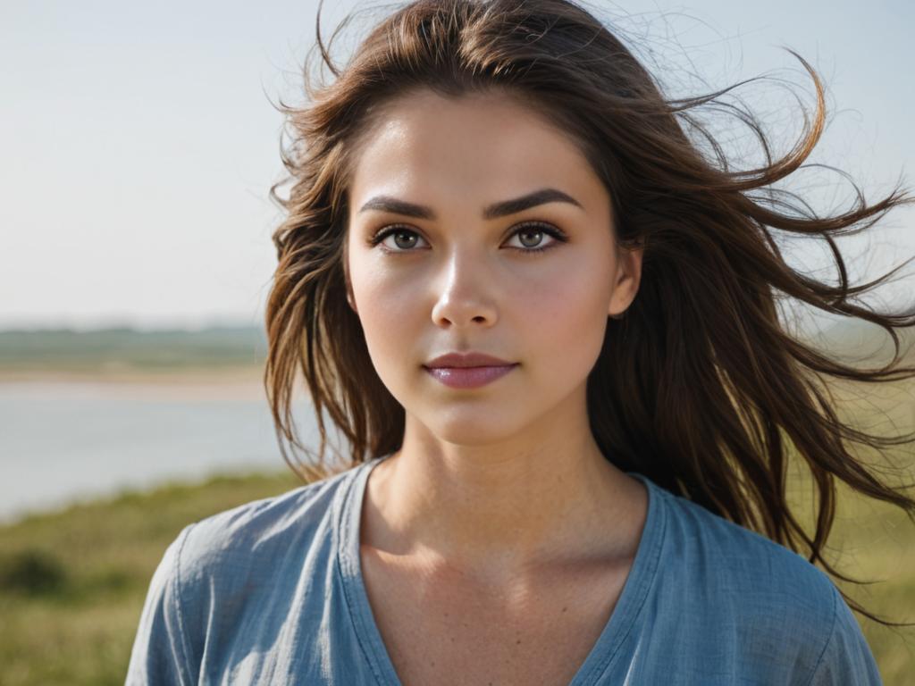 Serene Woman with Windswept Hair in Nature