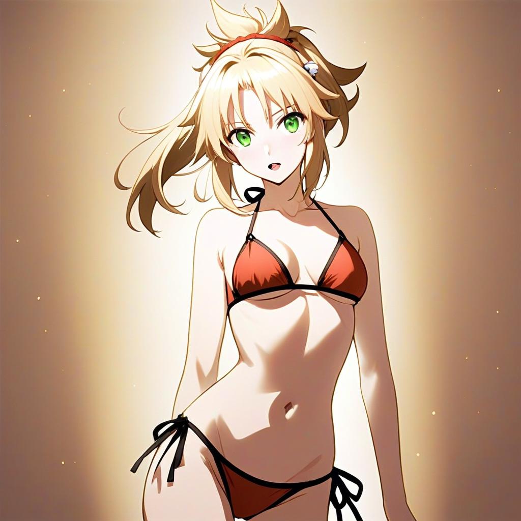 Mordred in Red Bikini Swimsuit Anime Illustration Fate Series