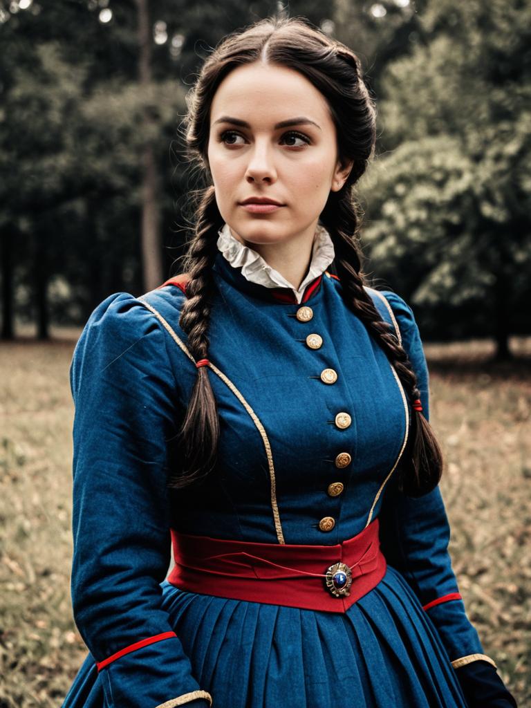 19th Century Civil War Woman in Blue Dress