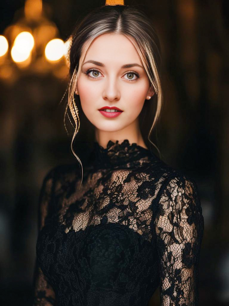 Sophisticated Woman in Black Lace Dress