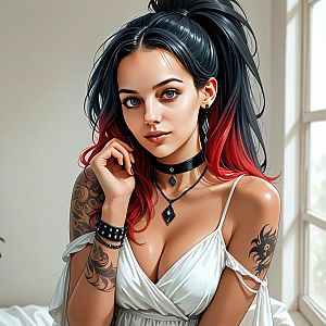 Stylish Young Woman with Black and Red High Ponytail