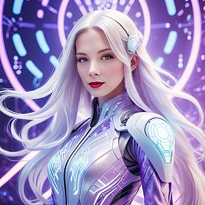 Futuristic Woman in High-Tech Suit