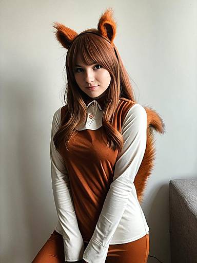 Realistic Squirrel Girl Cosplay Woman Wearing Brown Fur Costume
