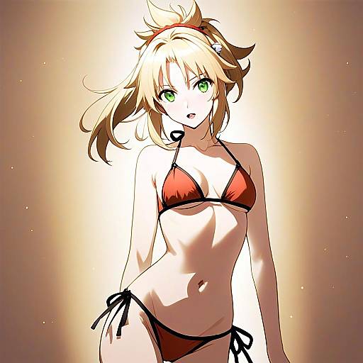 Mordred in Red Bikini Swimsuit Anime Illustration Fate Series