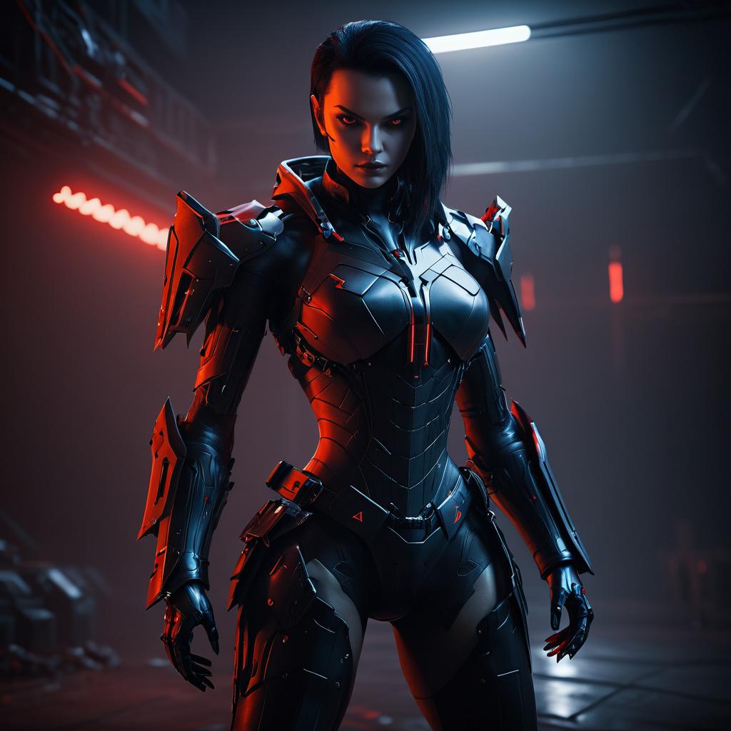 Futuristic Female Warrior in High-Tech Armor