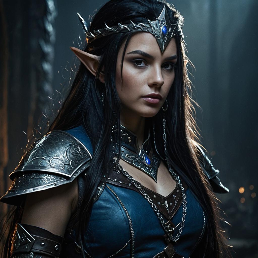 Realistic Fantasy Portrait of Elven Woman Warrior in Silver Armor