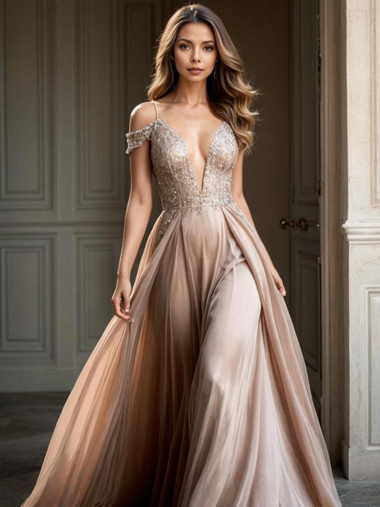 Elegant Woman in Luxurious Gown