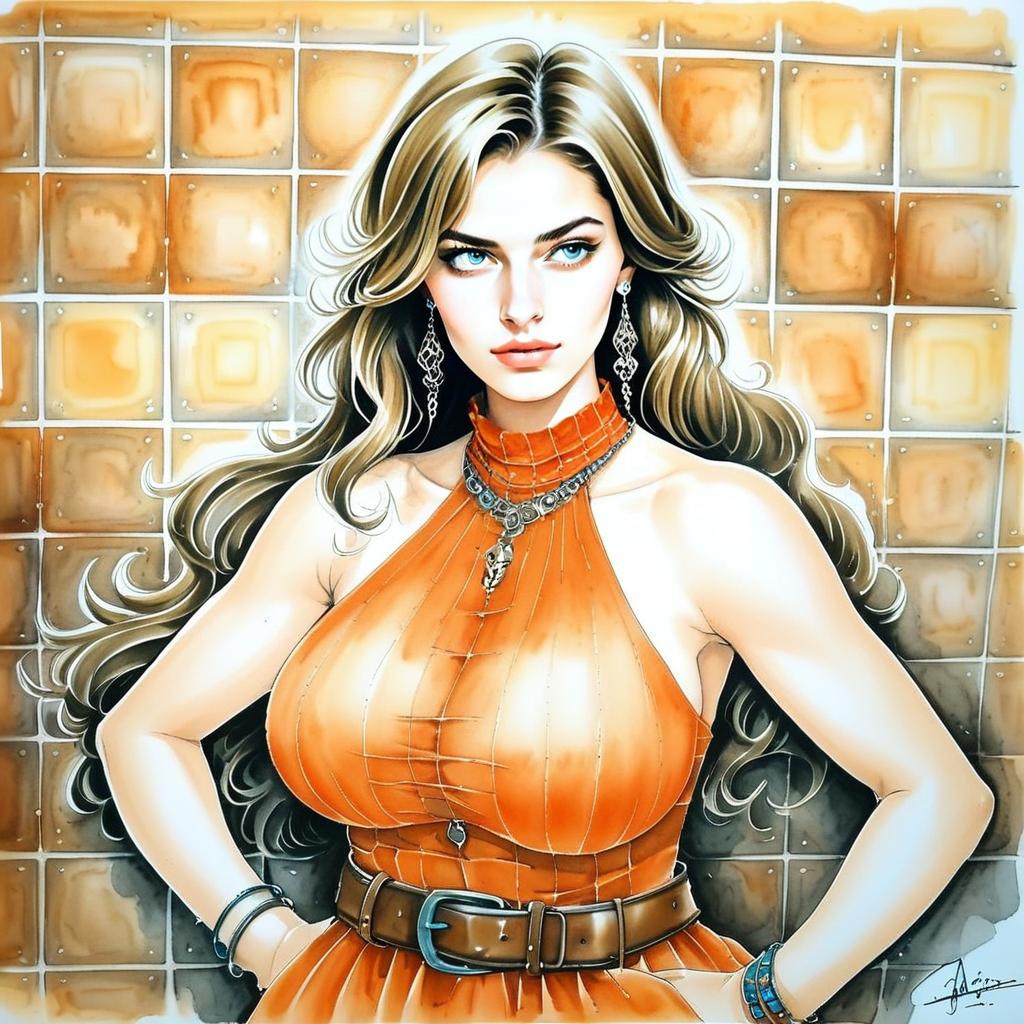 Confident Woman in Orange Halter Top