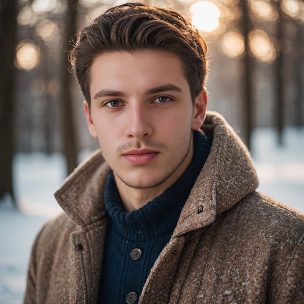 Confident Young Man in Winter Landscape