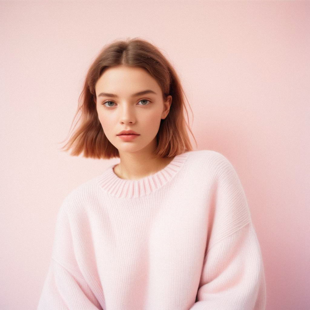 Young Woman in Cozy Pink Sweater