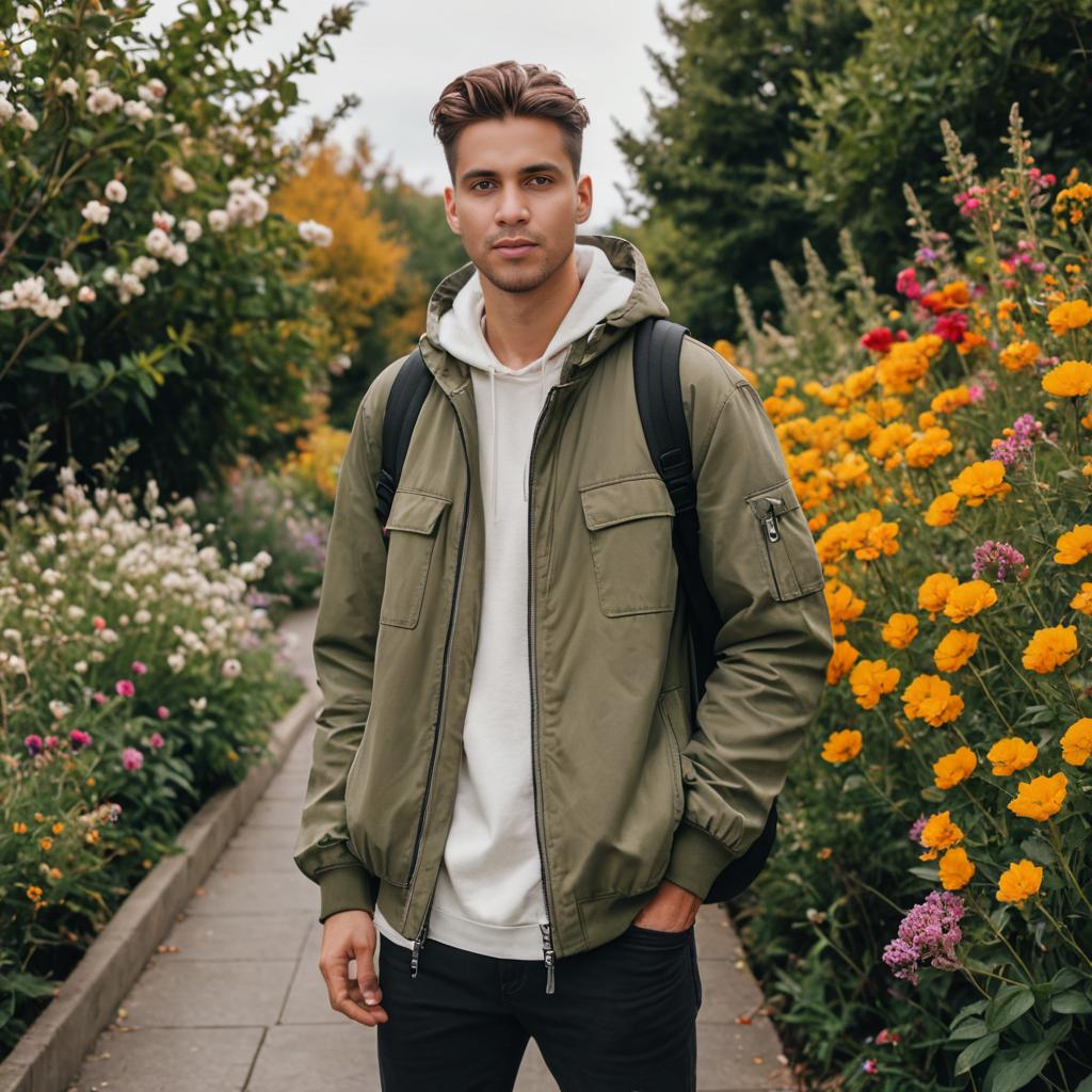 Stylish Man in Vibrant Garden