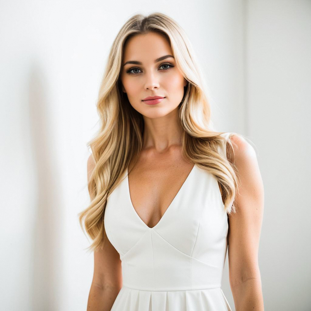 Blonde Woman in White Dress
