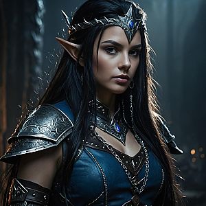 Realistic Fantasy Portrait of Elven Woman Warrior in Silver Armor