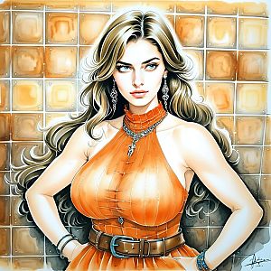 Confident Woman in Orange Halter Top