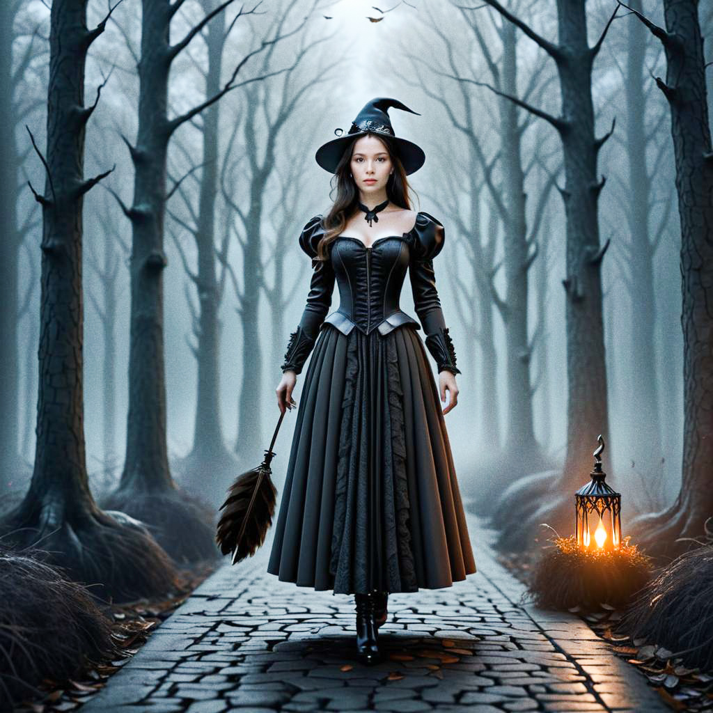 Enchanting Witch in Foggy Forest