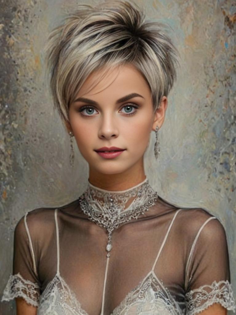 Stylish Woman with Pixie Haircut and Elegant Jewelry