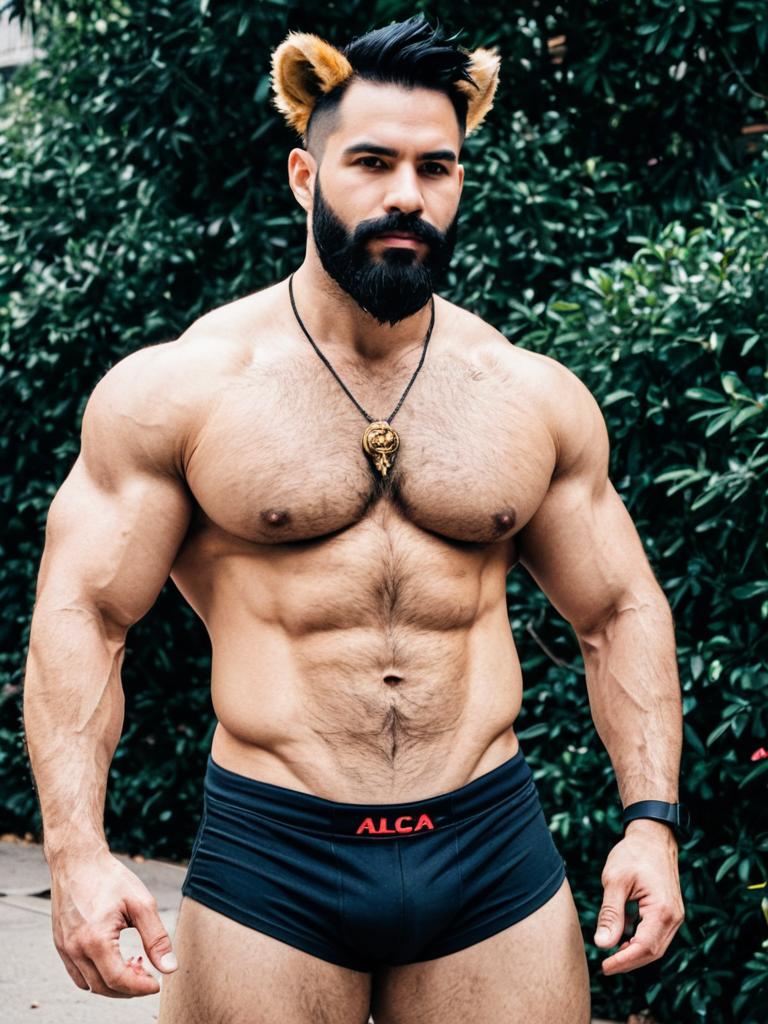 Muscular Man in Black ALCA Underwear Outdoors