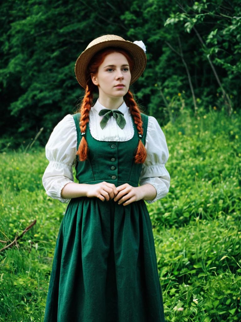 Woman in Anne of Green Gables Costume Dramatic Editorial Cosplay Photo