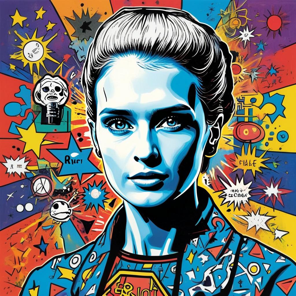 Vibrant Pop Art Portrait of Woman with Blue Skin
