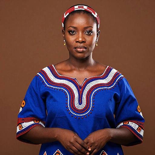 African Woman in Traditional Blue Beaded Attire with Headband