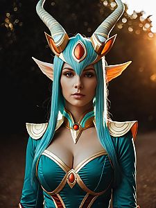 Woman Cosplaying as Ocellus in Detailed Fantasy Costume with Horns