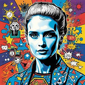 Vibrant Pop Art Portrait of Woman with Blue Skin