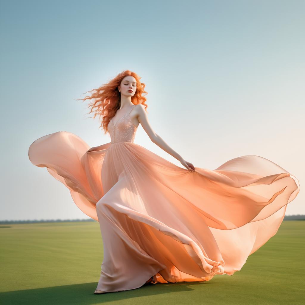 Elegant Woman in Peach Gown Dancing in Serenity