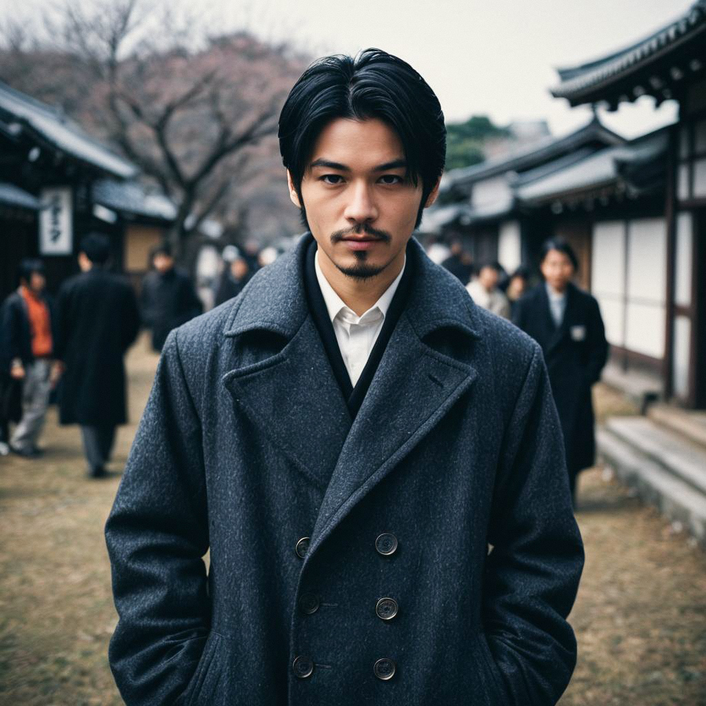 Confident Man in Gray Coat Outdoors