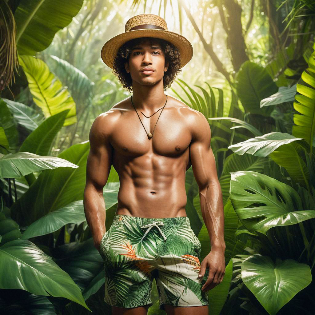 Muscular Man in Tropical Forest