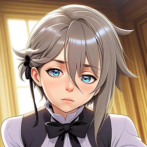 Anime Style Portrait of Silver-Haired Woman with Blue Eyes in Formal Outfit