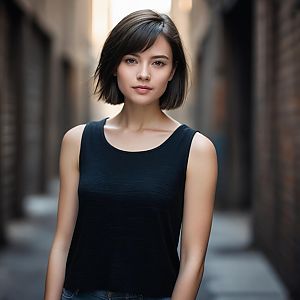 Young Woman in Black Sleeveless Top Standing in Alleyway