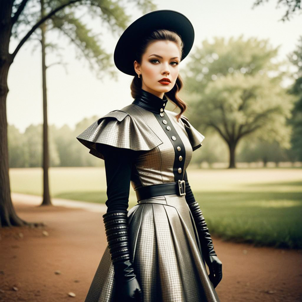 Avant-Garde Woman in Elegant Gray Dress