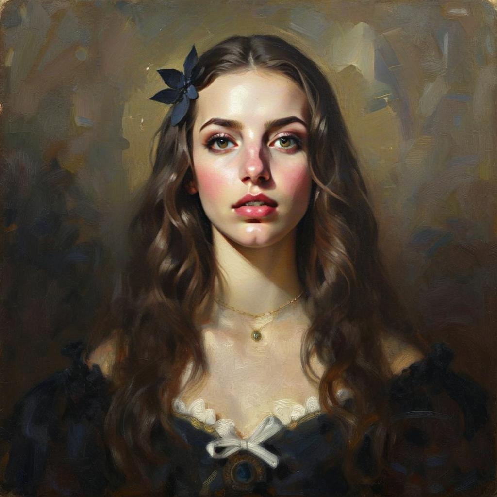 Elegant Portrait of a Young Woman in Classical Oil Painting Style