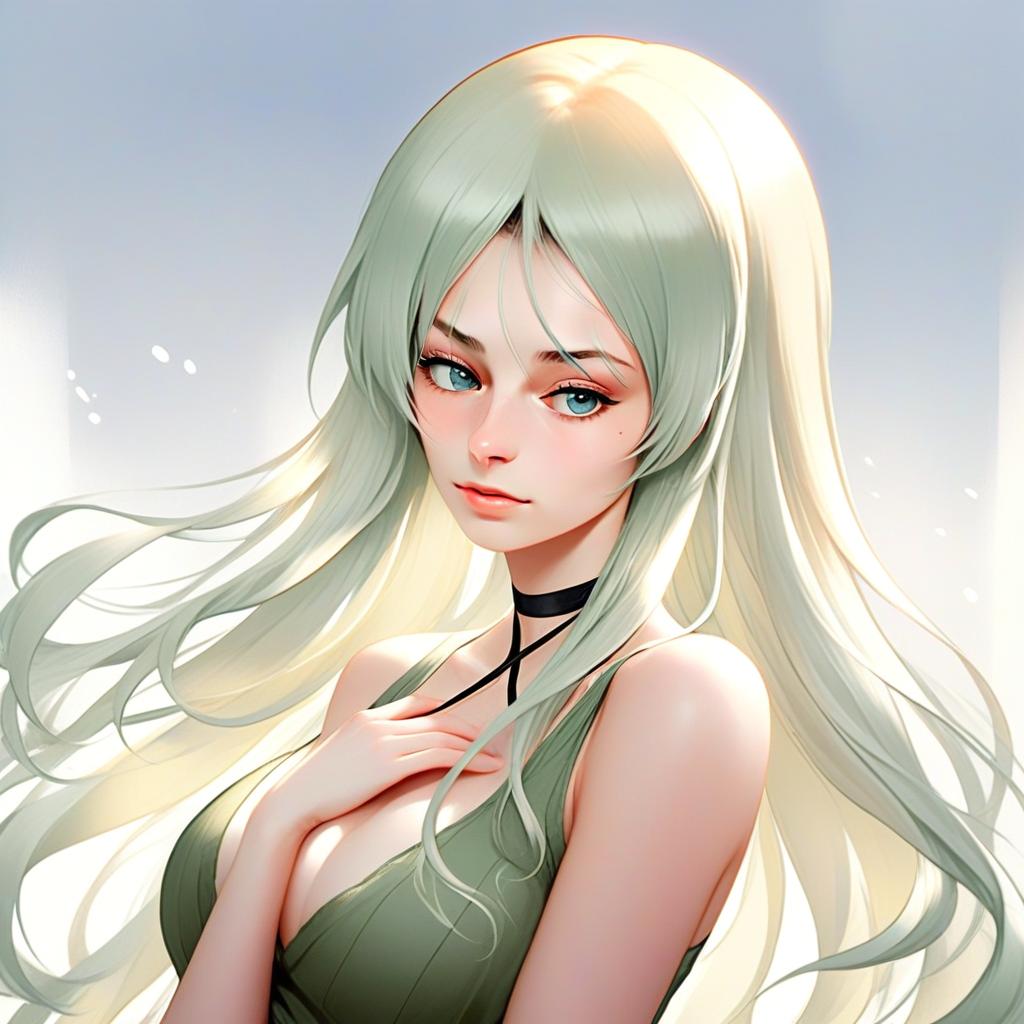 Anime Style Portrait of Woman with Platinum Blonde Hair and Blue Eyes