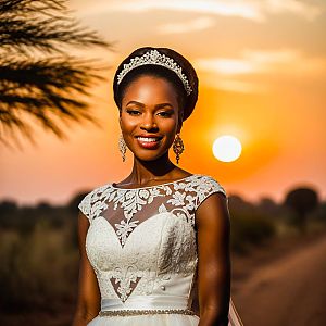 Radiant Bride in Sunset with Elegant Lace Dress