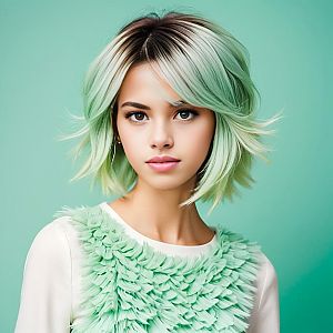 Young Woman with Pastel Green Hair in Floral Top
